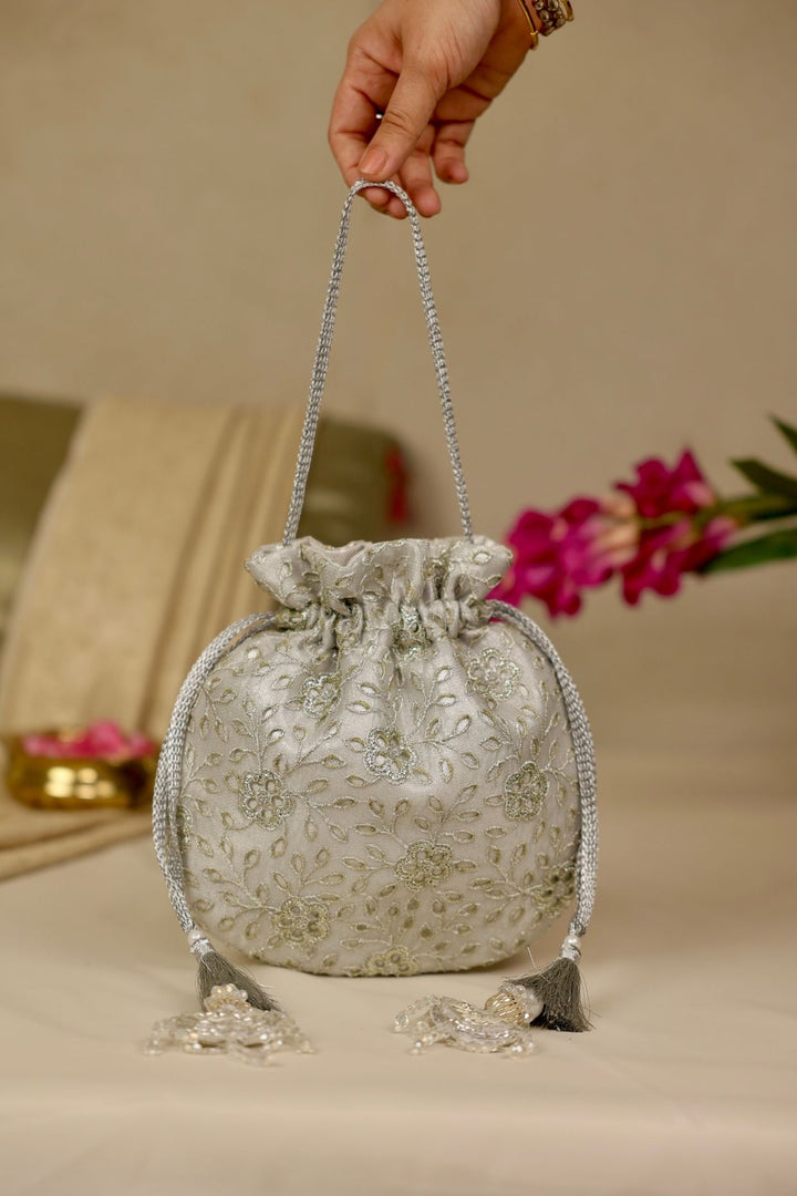 tarang cutwork potli-silver