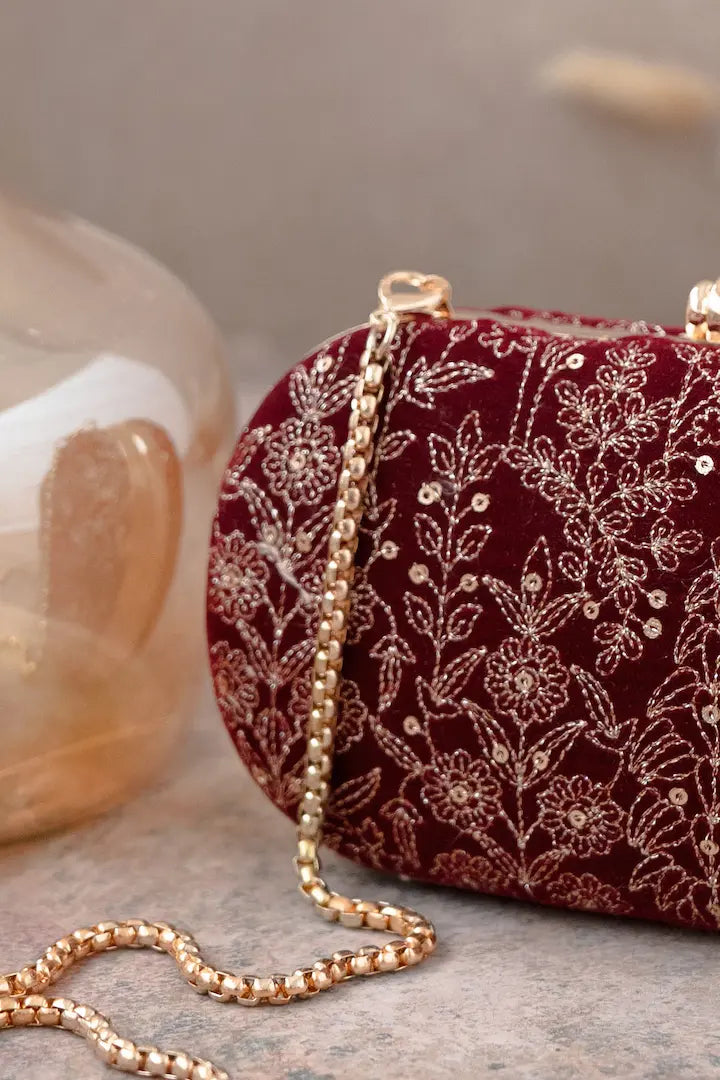 Thea Velvet Embroidered Clutch