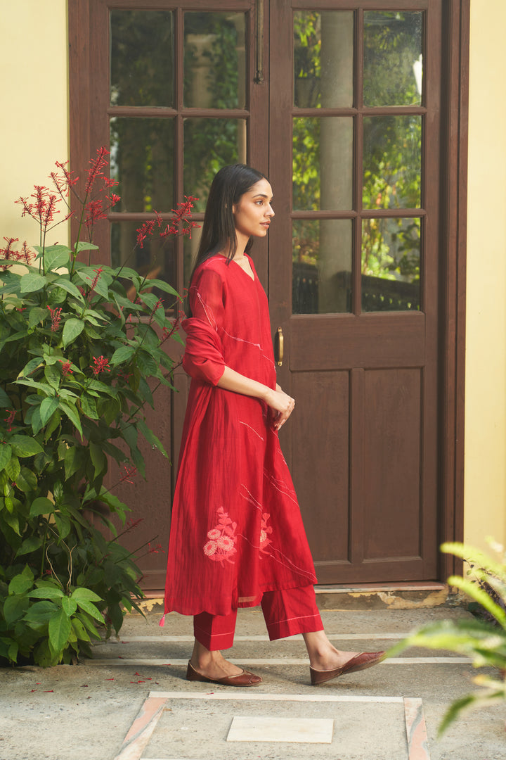 crimson floral kurta set