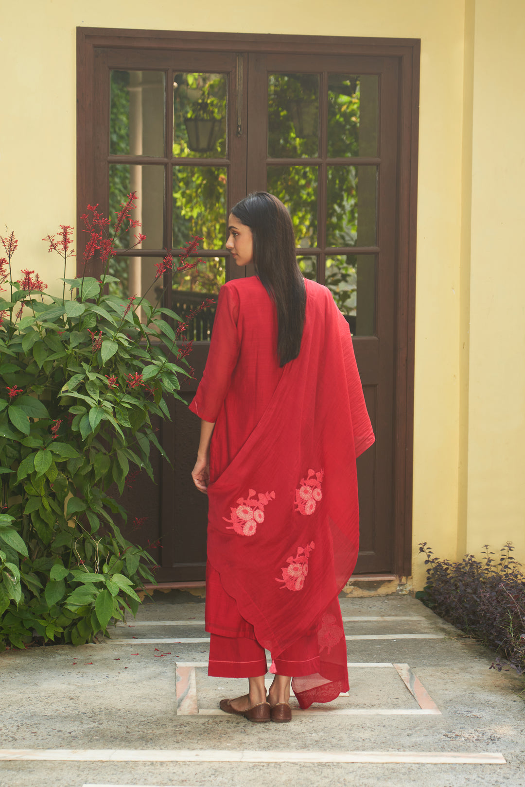 crimson floral kurta set