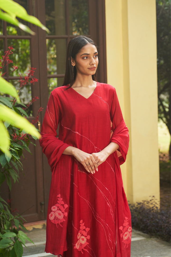 crimson floral kurta set