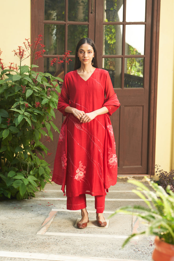 crimson floral kurta set