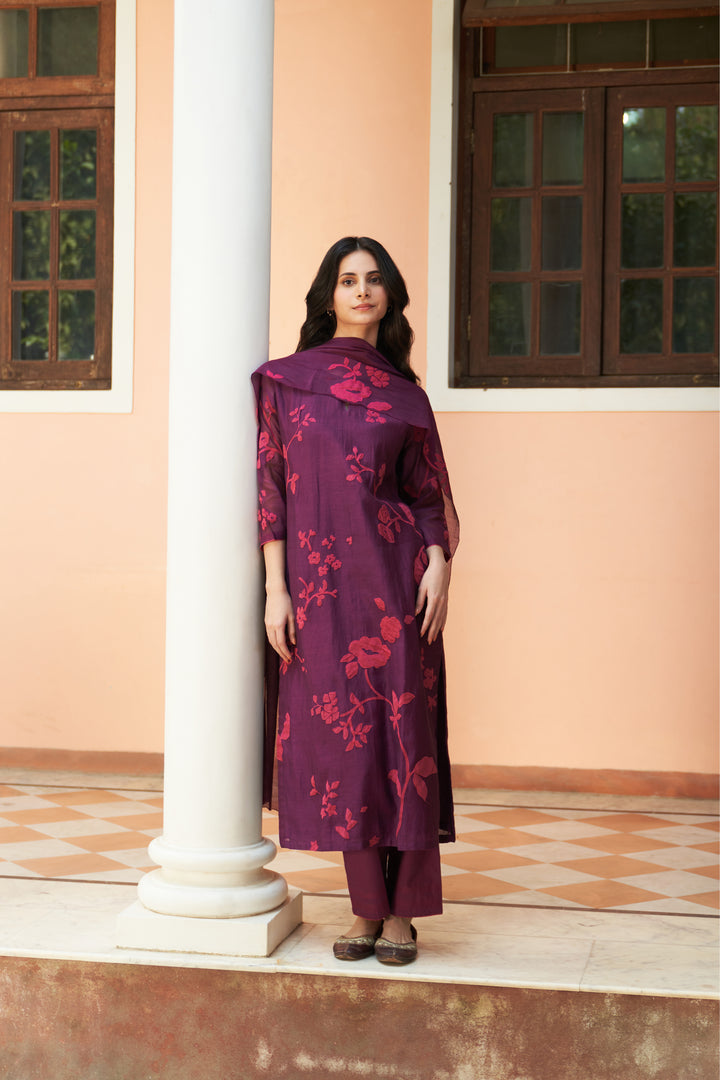 amethyst floral applique kurta set