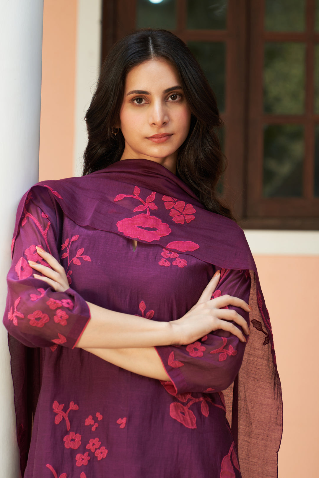 amethyst floral applique kurta set