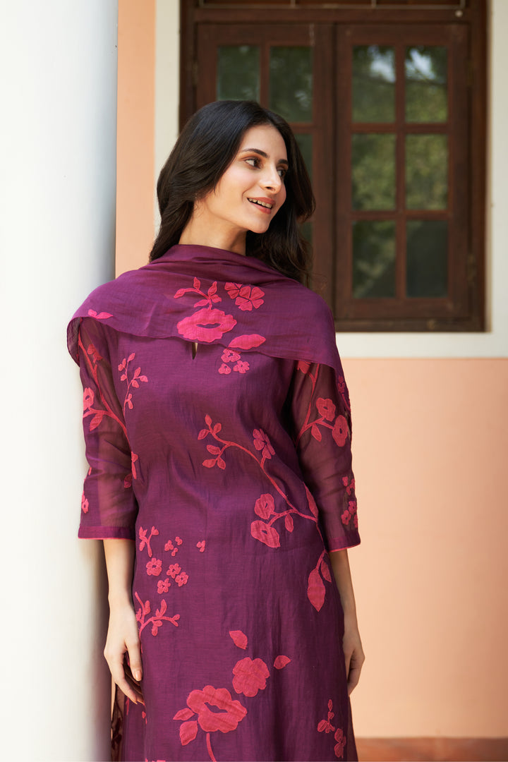 amethyst floral applique kurta set