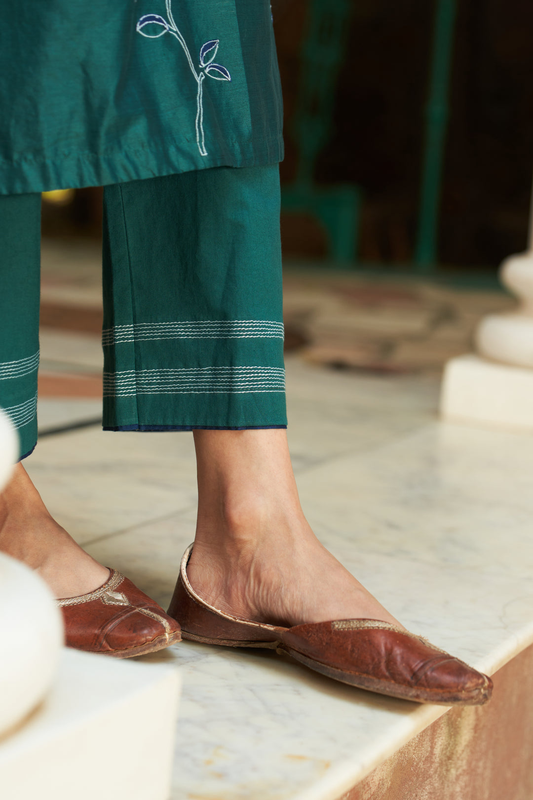 emerald floral embroidered kurta set