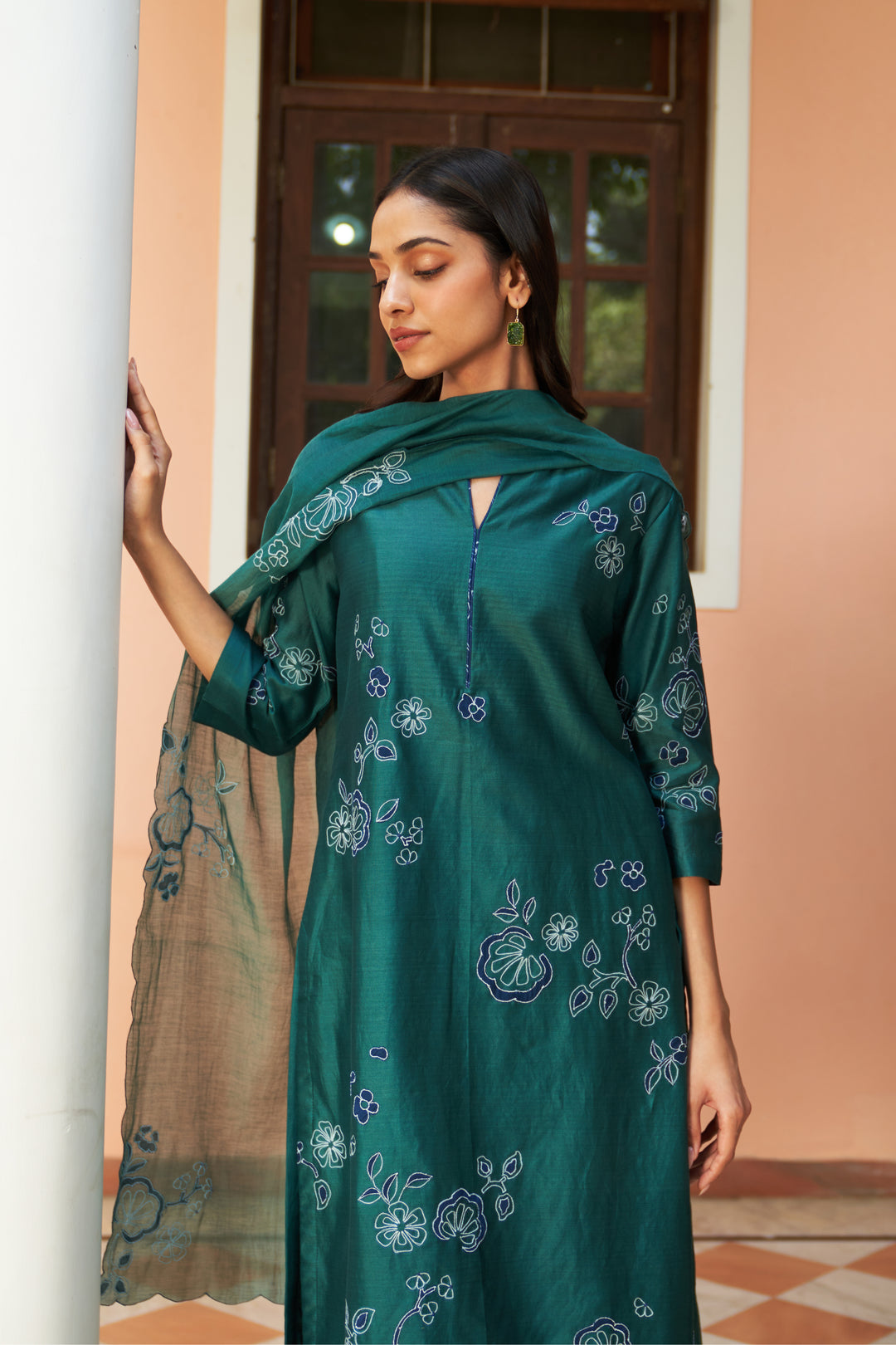 emerald floral embroidered kurta set