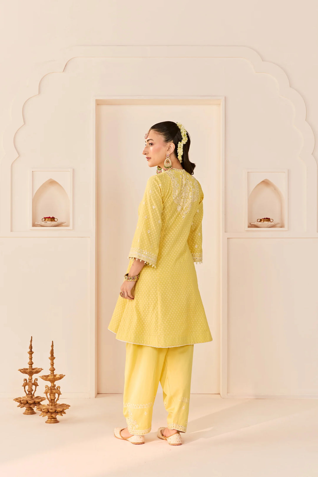 Nida - Lemon Yellow Short Choga With Farshi Salwar and dupatta