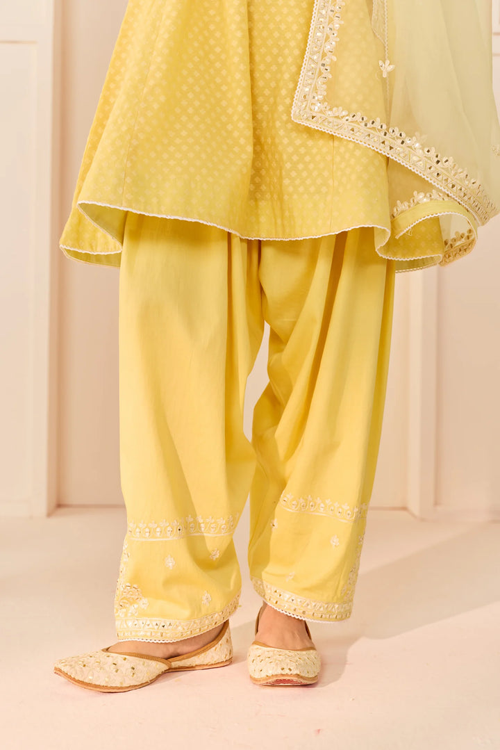 Nida - Lemon Yellow Short Choga With Farshi Salwar and dupatta