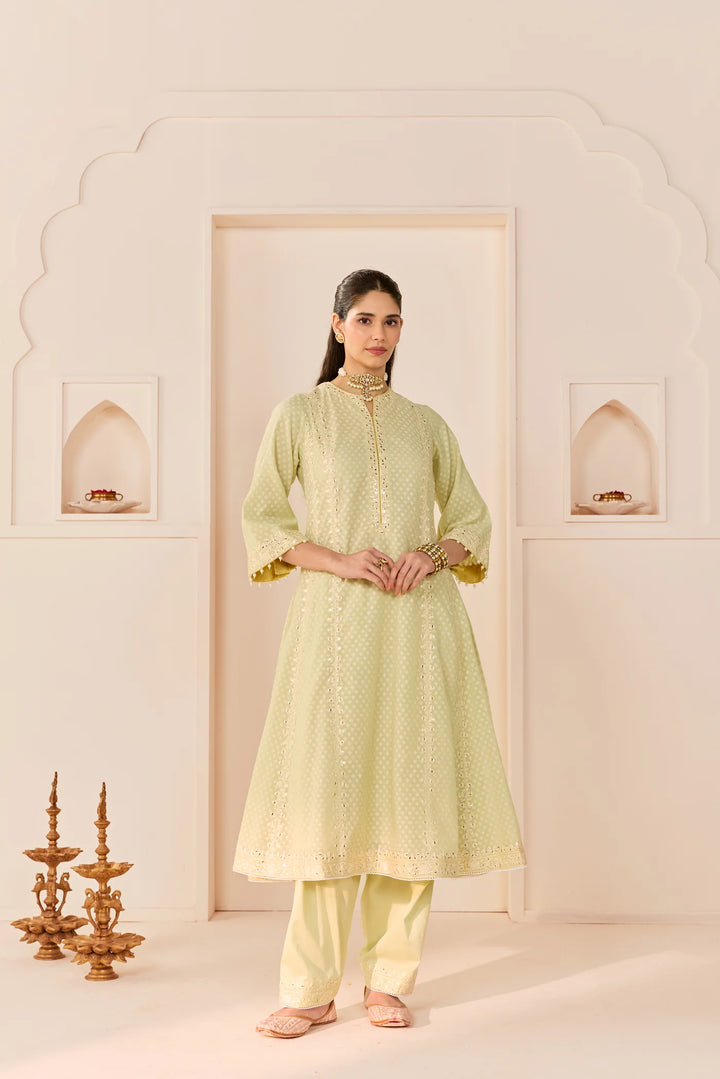 Firdaus - Mint Green Long Kalidaar Chauga With Dogri Salwar And Dupatta