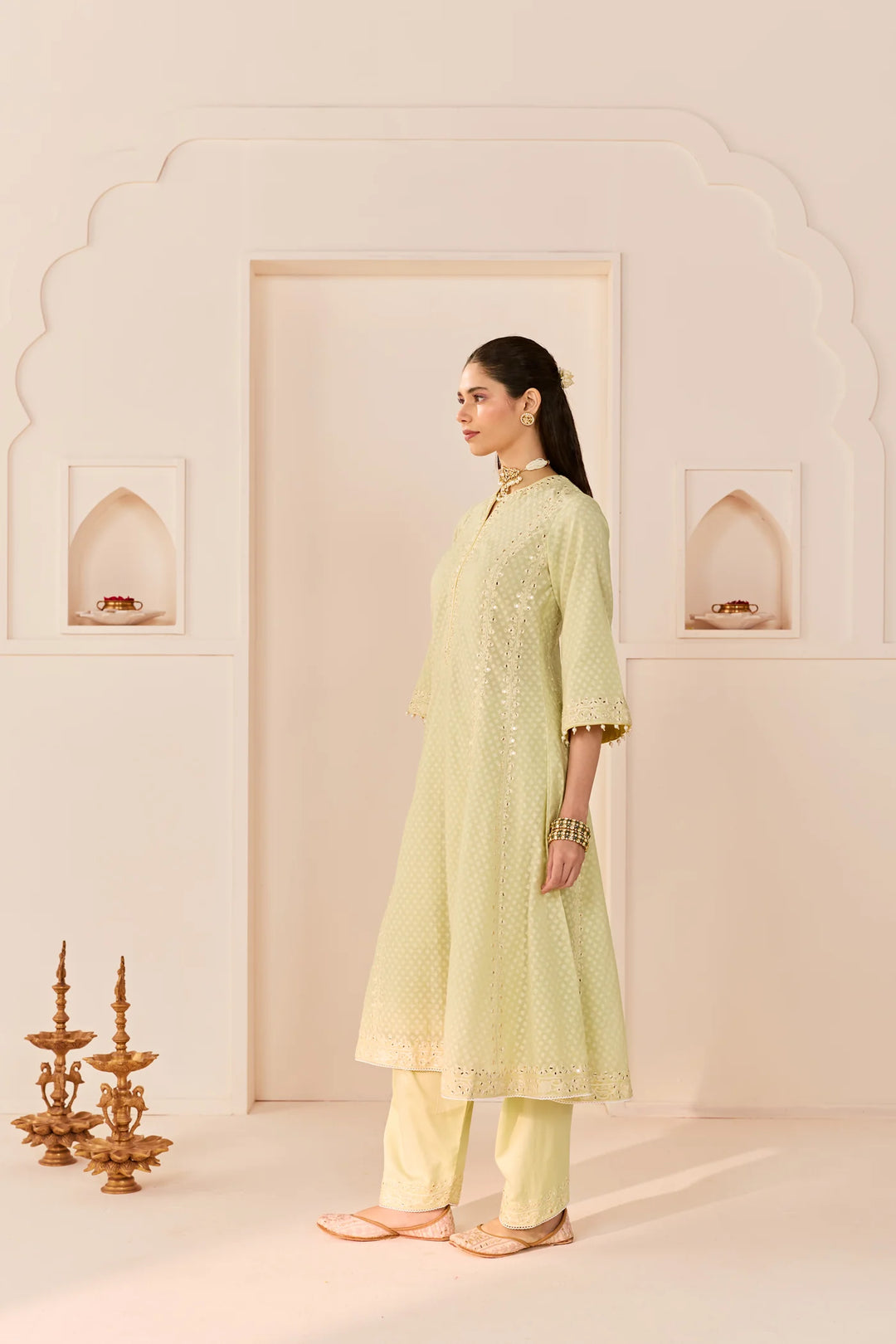 Firdaus - Mint Green Long Kalidaar Chauga With Dogri Salwar And Dupatta