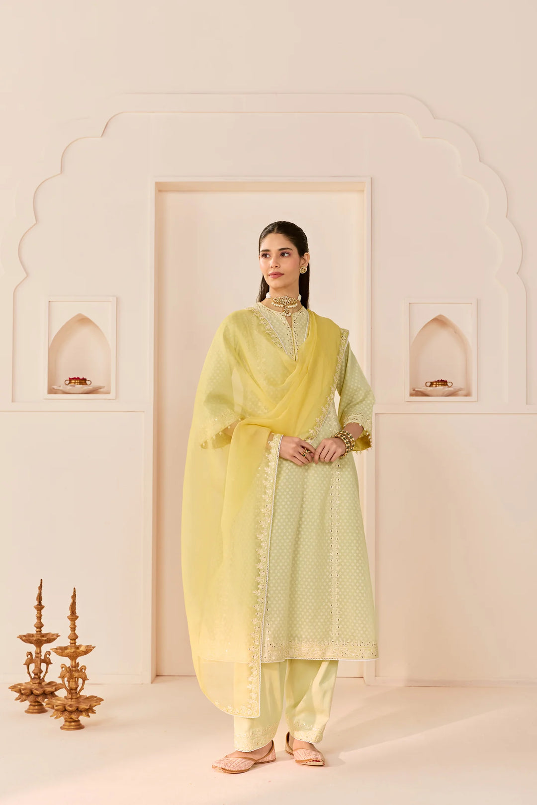 Firdaus - Mint Green Long Kalidaar Chauga With Dogri Salwar And Dupatta