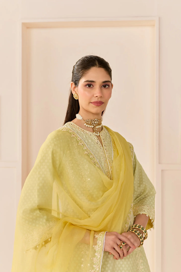 Firdaus - Mint Green Long Kalidaar Chauga With Dogri Salwar And Dupatta