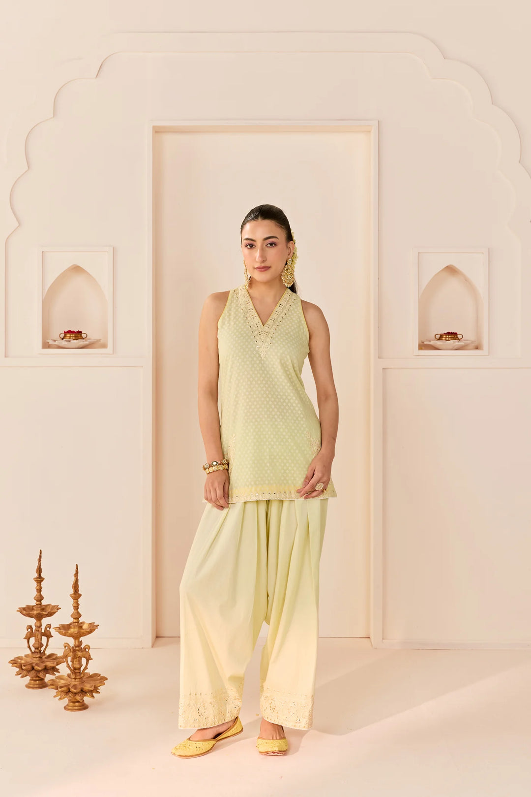 Miral - Mint Green Short Kurta With Farsi Salwar and dupatta