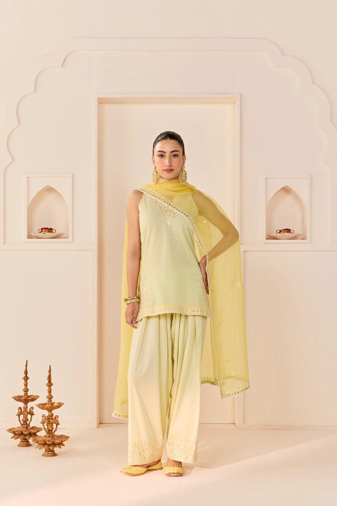 Miral - Mint Green Short Kurta With Farsi Salwar and dupatta