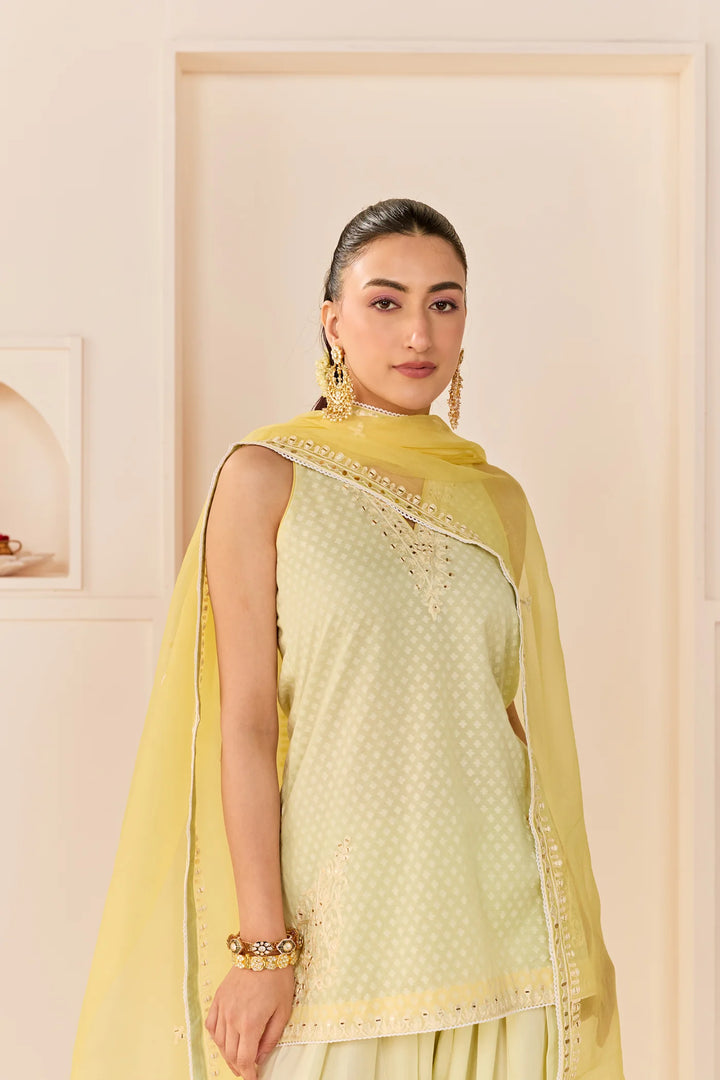 Miral - Mint Green Short Kurta With Farsi Salwar and dupatta