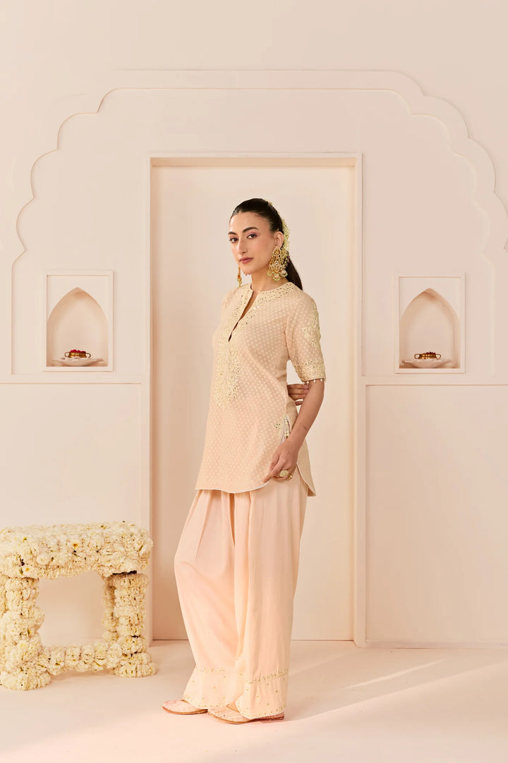Anaisha - Carnation Pink Short Kurta With Farshi Salwar and dupatta