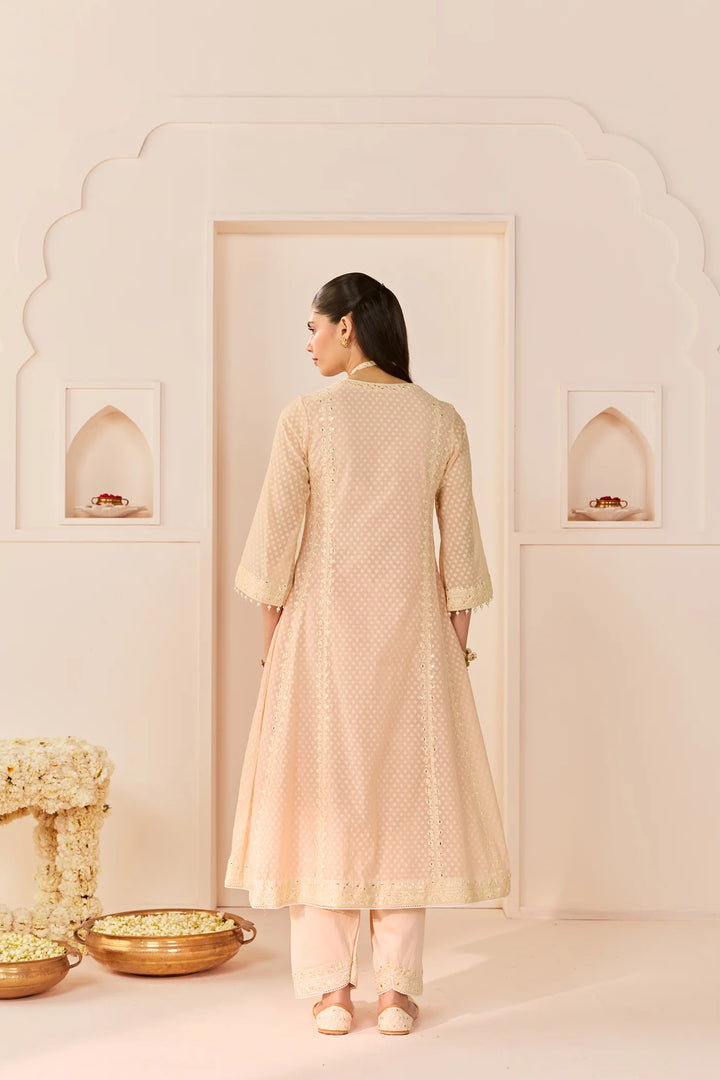 Firdaus - Carnation Pink Long Kalidaar Chauga With Dogri Salwar And Dupatta