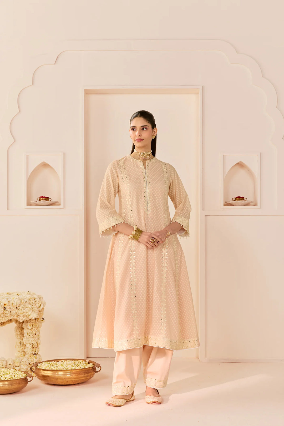 Firdaus - Carnation Pink Long Kalidaar Chauga With Dogri Salwar And Dupatta