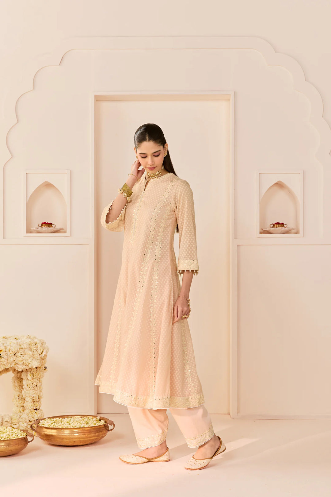 Firdaus - Carnation Pink Long Kalidaar Chauga With Dogri Salwar And Dupatta
