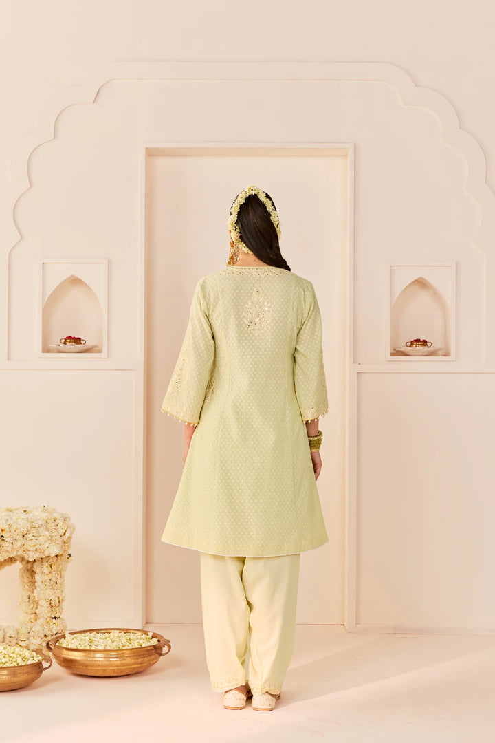 Reem - Mint Green Short Choga With Dogri Salwar and dupatta