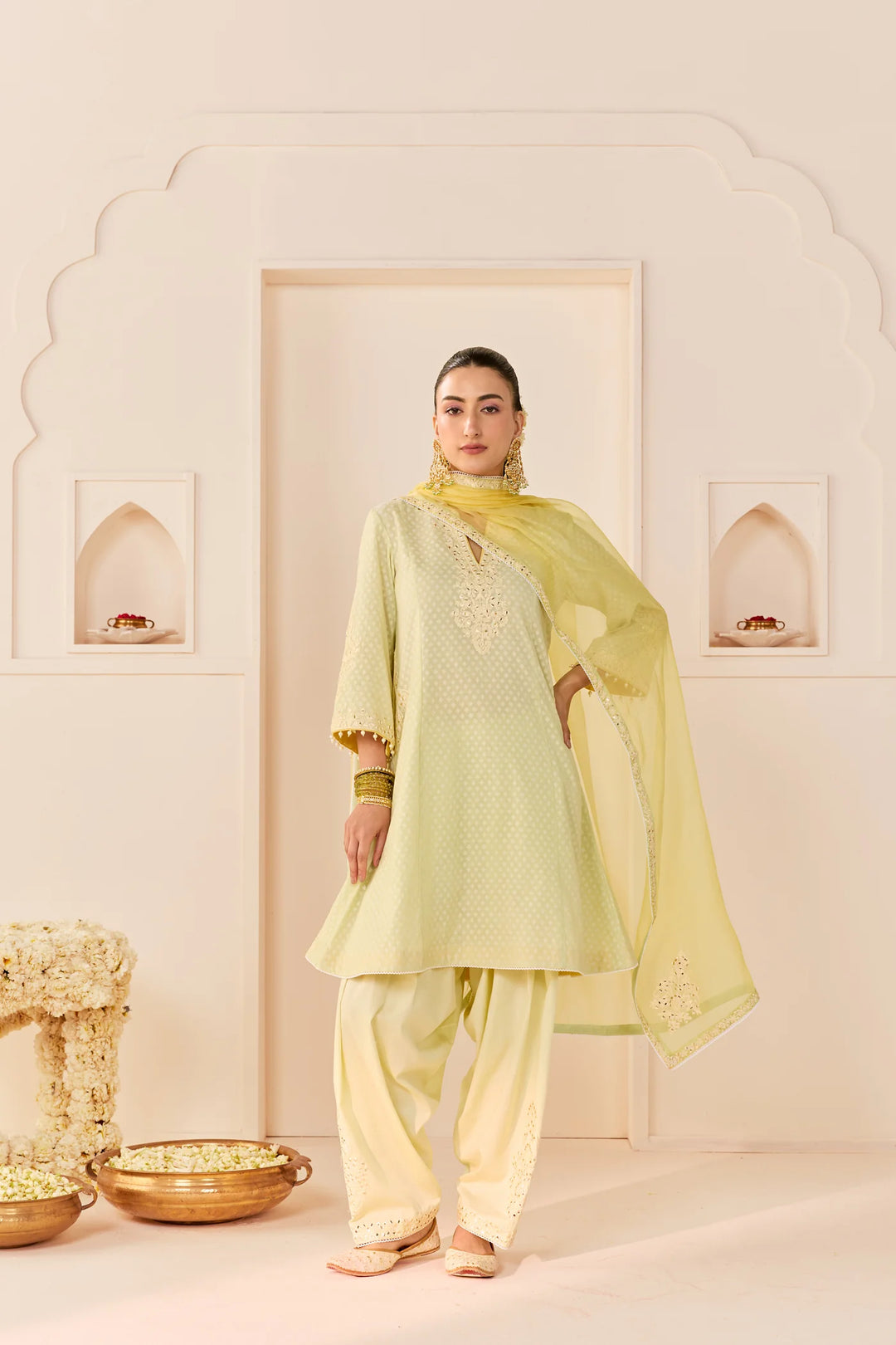 Reem - Mint Green Short Choga With Dogri Salwar and dupatta