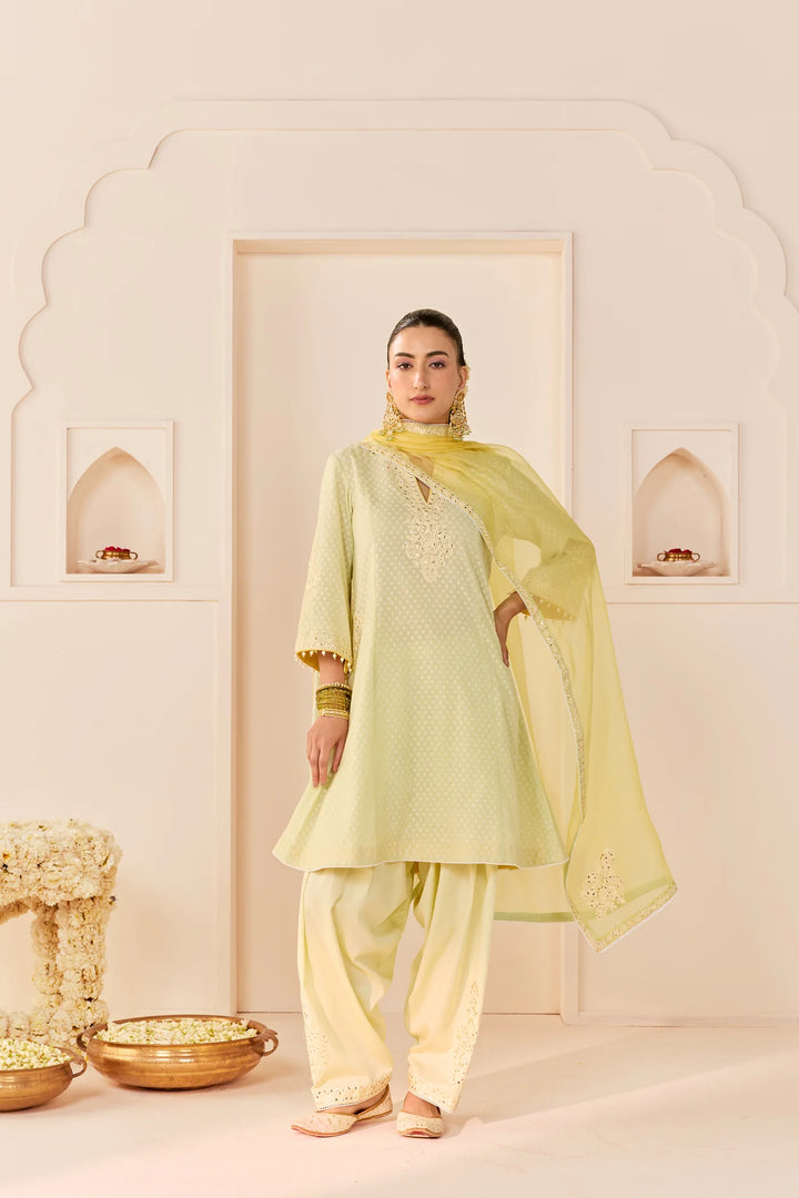 Reem - Mint Green Short Choga With Dogri Salwar and dupatta