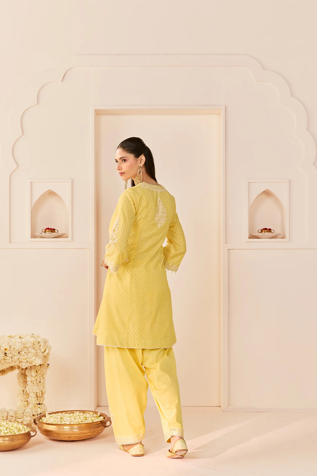 Reem - Lemon Yellow Short Choga With Dogri Salwar and dupatta