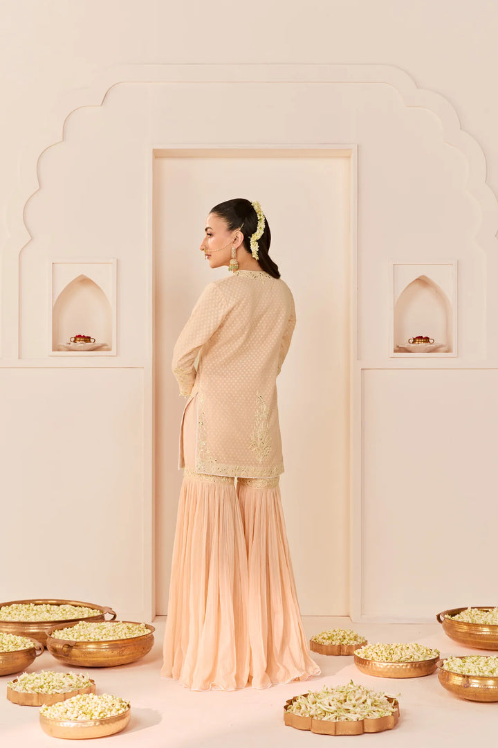 Yasneen - Carnation Pink Short Kurta With Garara And Dupatta