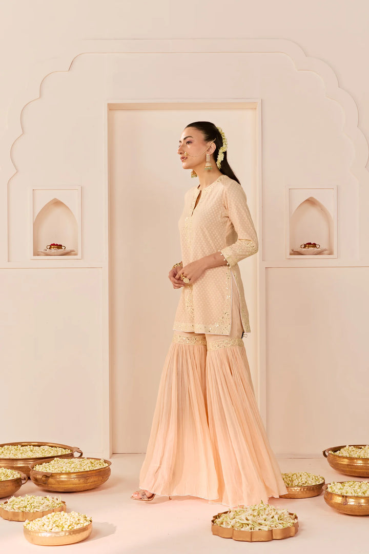 Yasneen - Carnation Pink Short Kurta With Garara And Dupatta