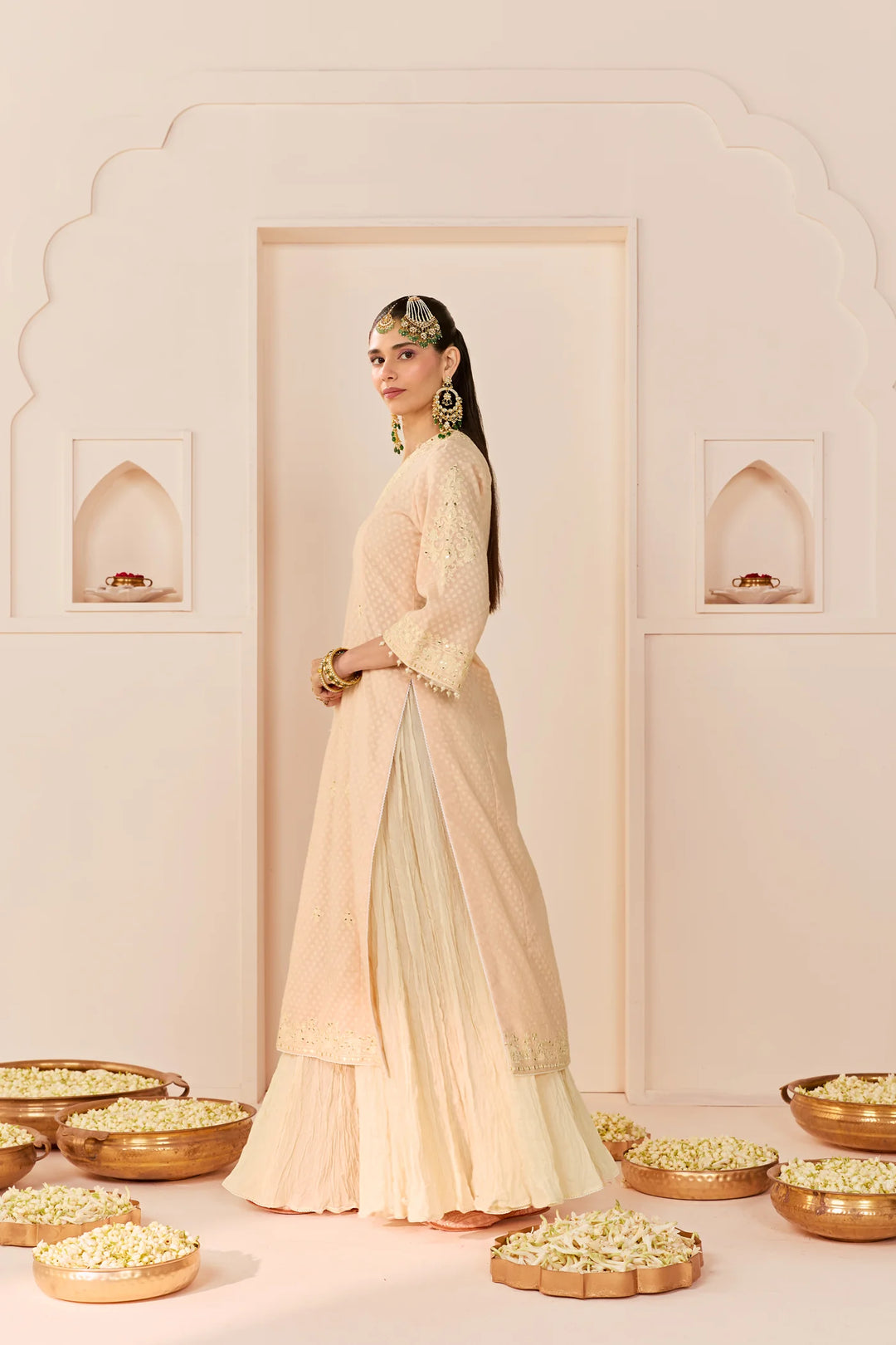 Ruhani - Carnation Pink Long Kurta With Skirt And Dupatta