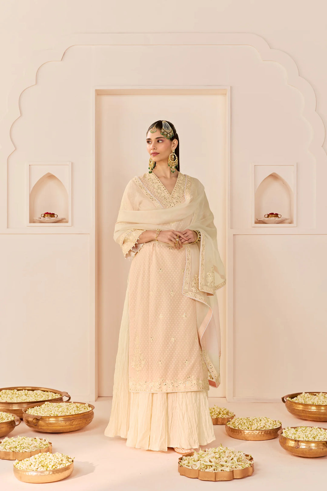 Ruhani - Carnation Pink Long Kurta With Skirt And Dupatta