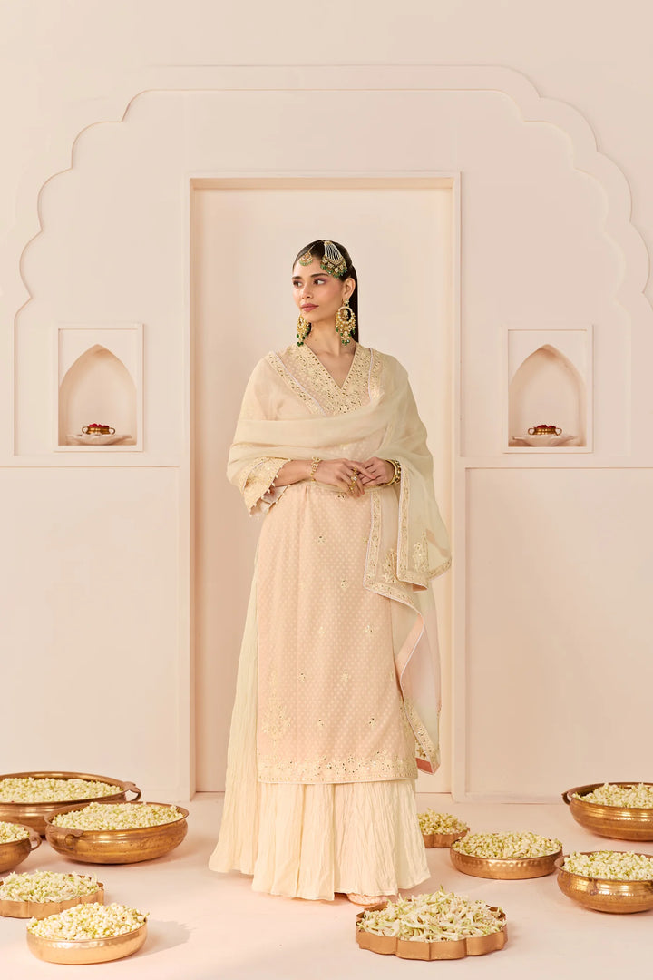 Ruhani - Carnation Pink Long Kurta With Skirt And Dupatta