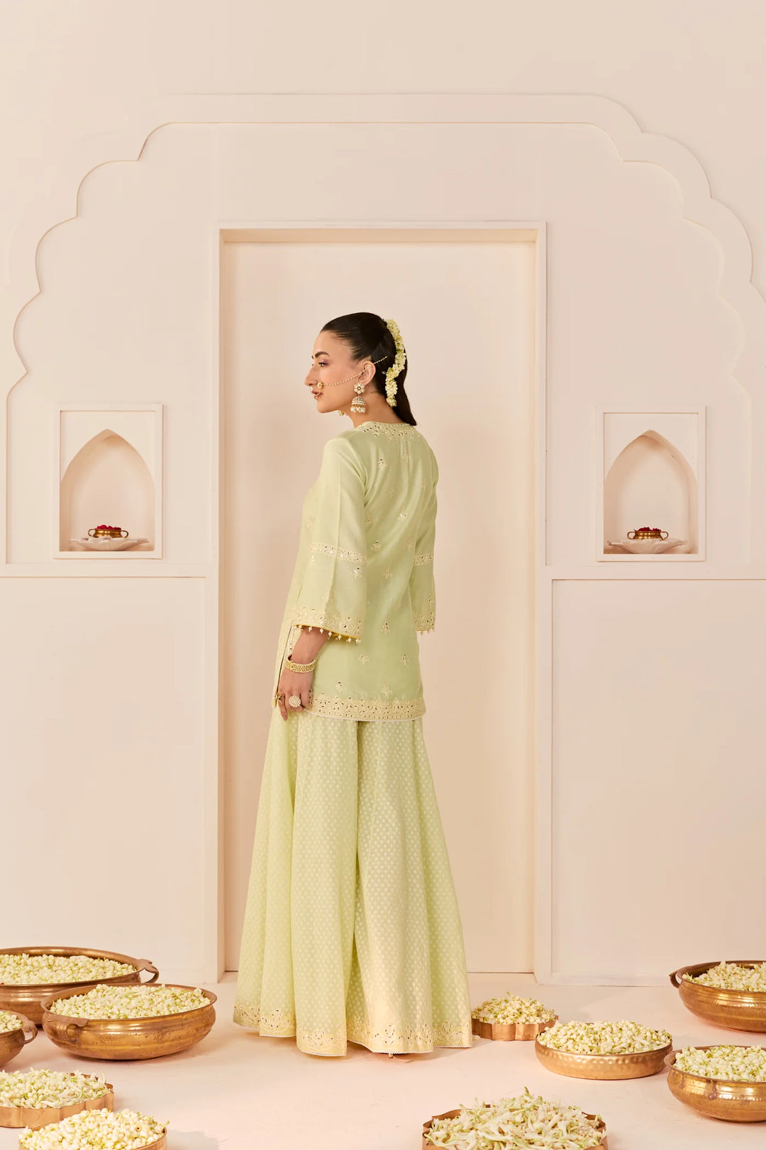 Rehma - Mint Green Short Kurta With Sharara And Dupatta