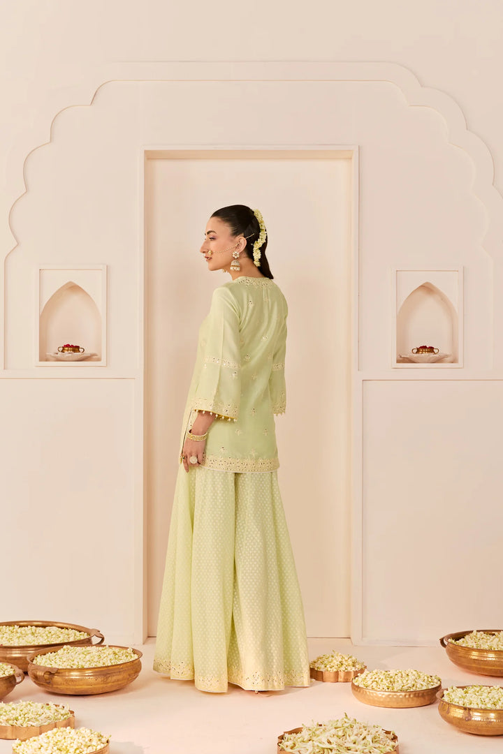 Rehma - Mint Green Short Kurta With Sharara And Dupatta