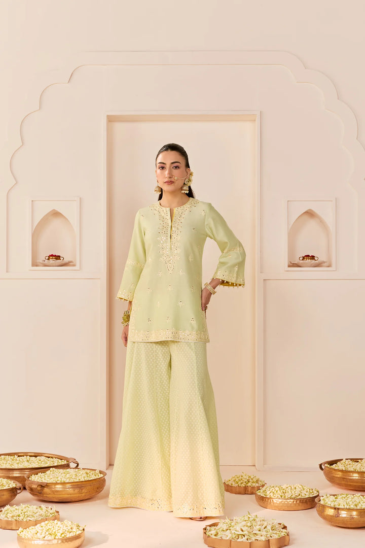 Rehma - Mint Green Short Kurta With Sharara And Dupatta