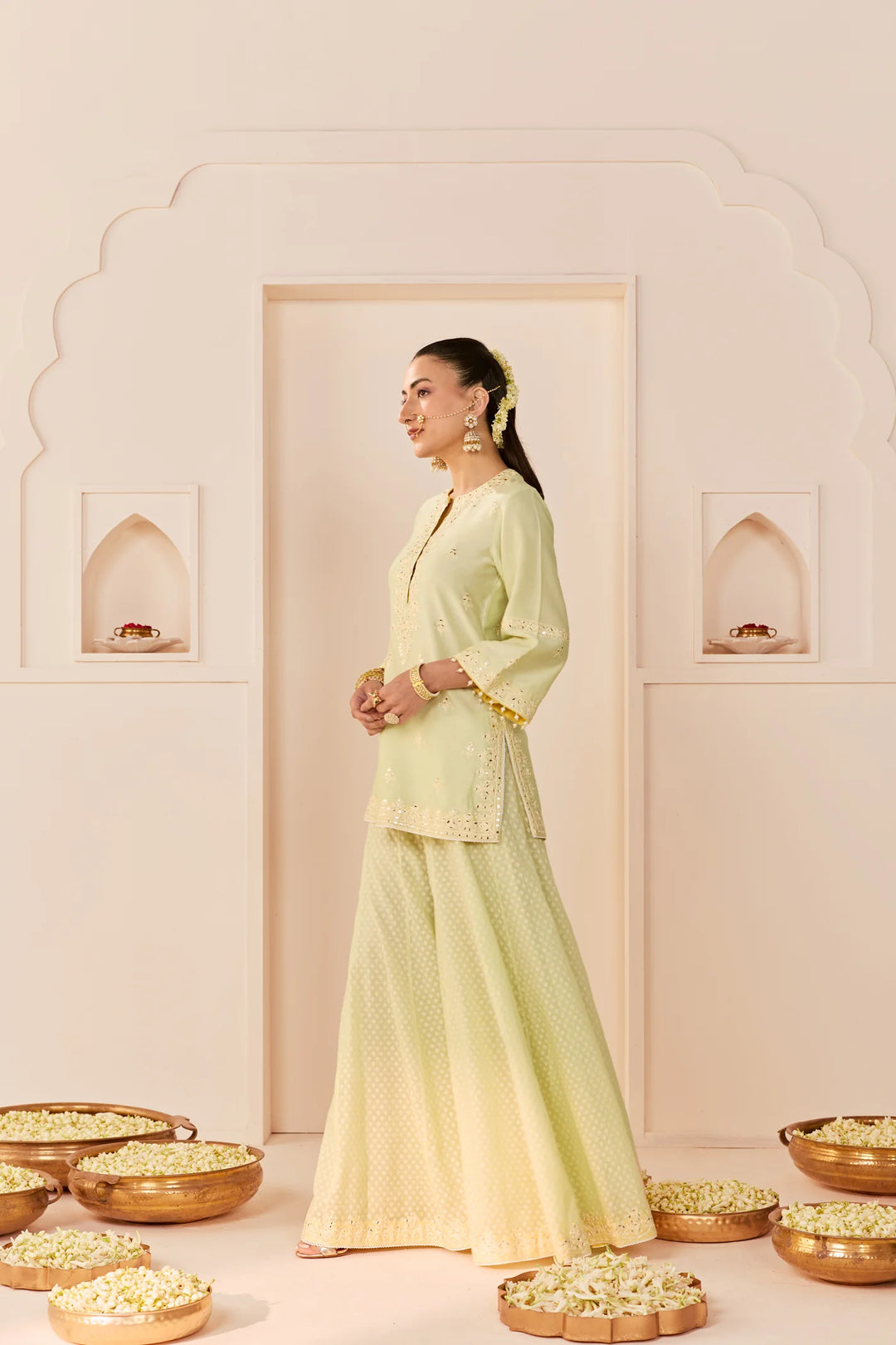 Rehma - Mint Green Short Kurta With Sharara And Dupatta