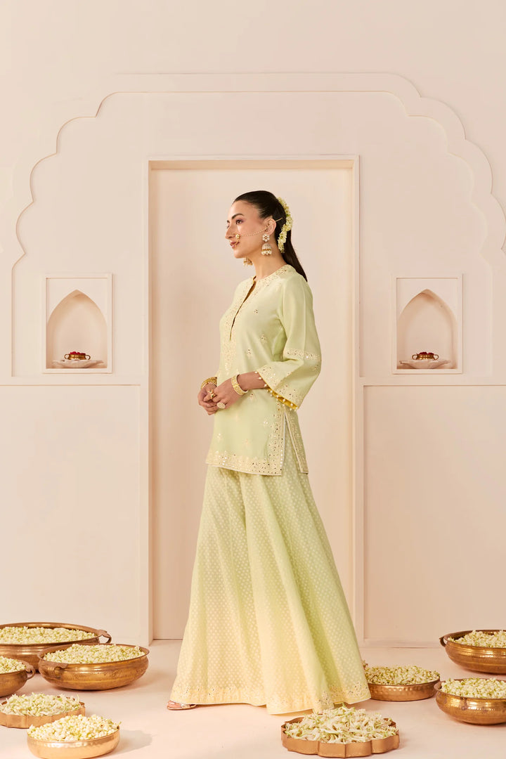 Rehma - Mint Green Short Kurta With Sharara And Dupatta