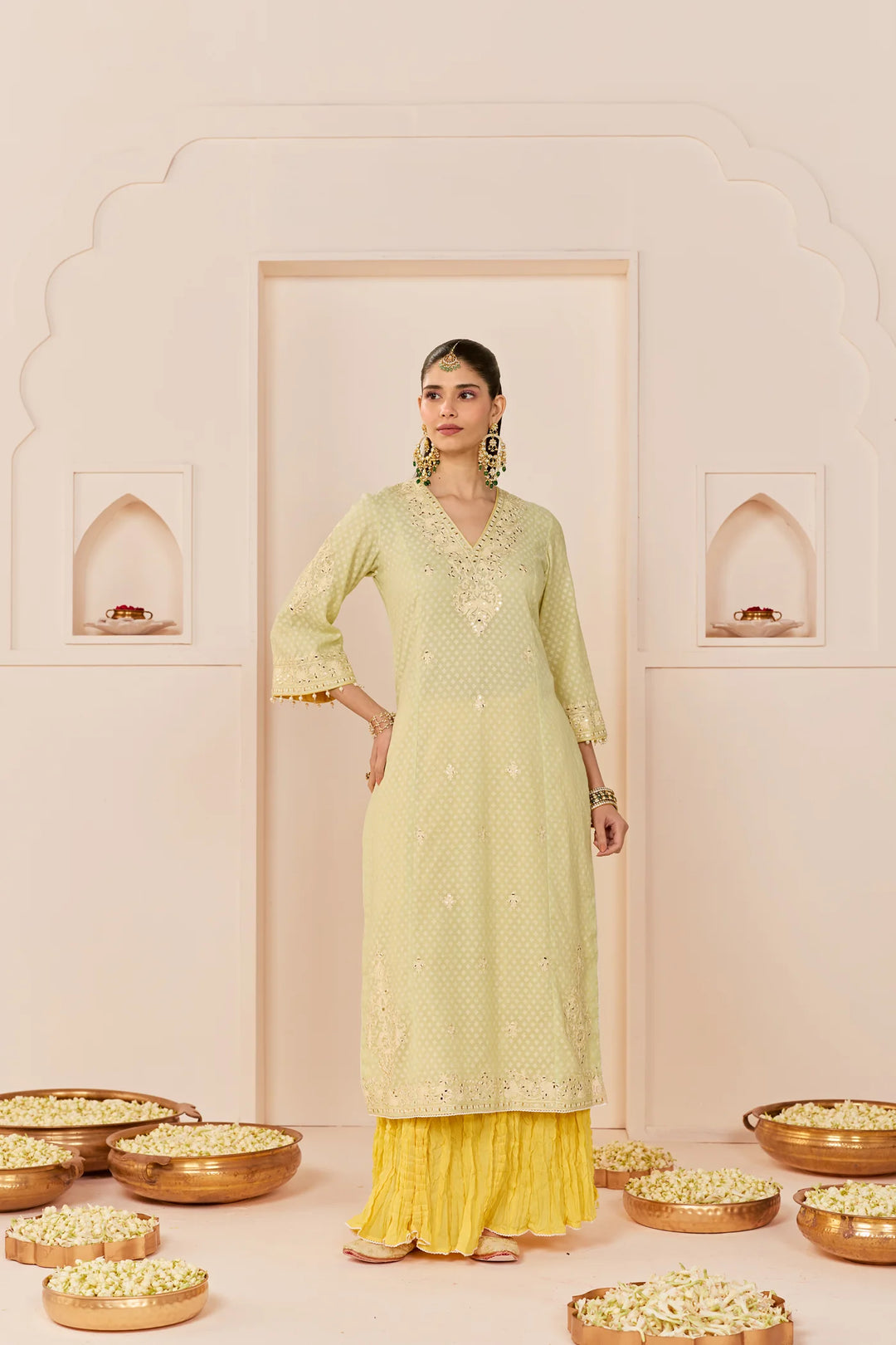 Ruhani - Mint Green Long Kurta With Skirt And Dupatta