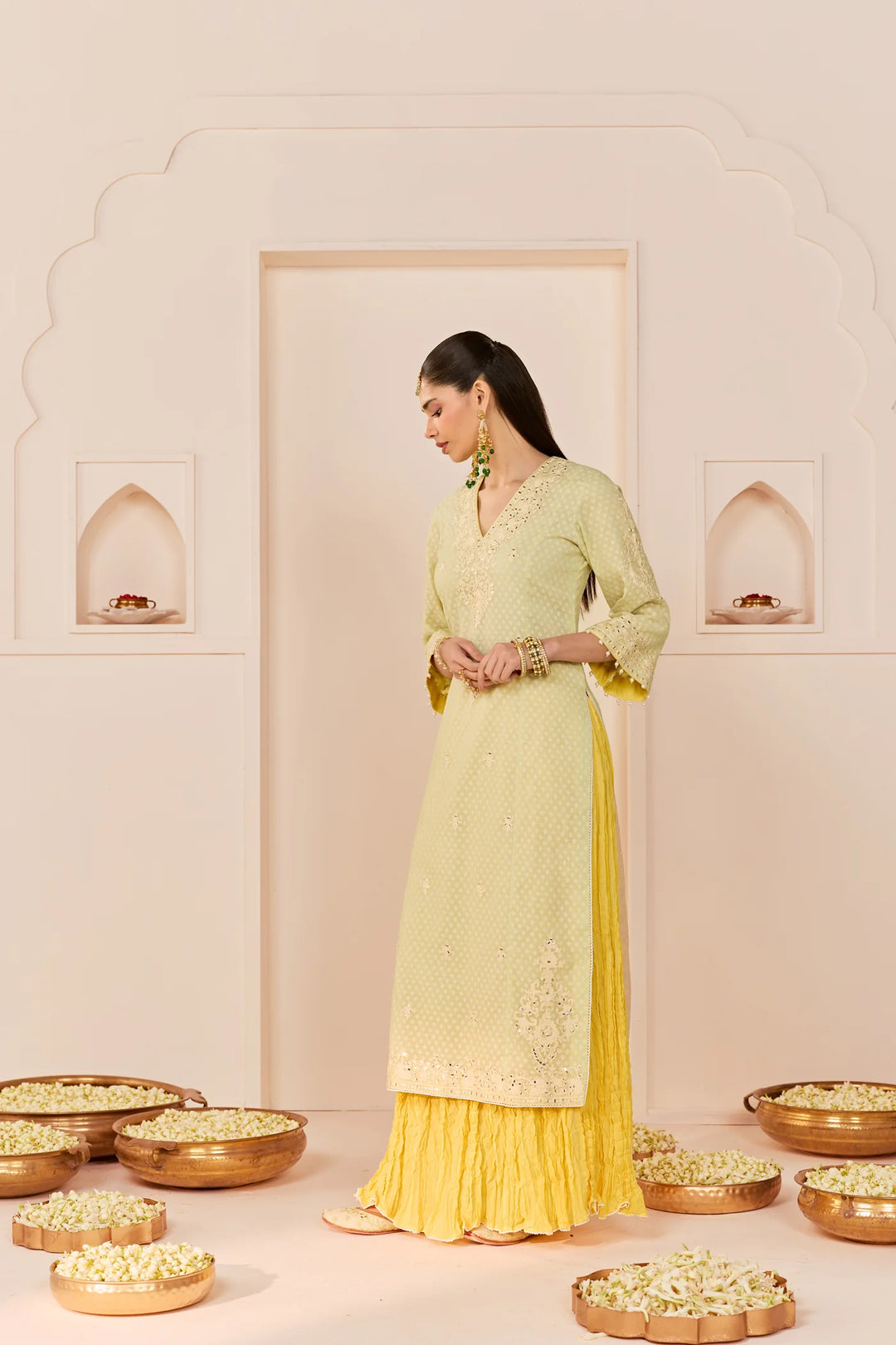 Ruhani - Mint Green Long Kurta With Skirt And Dupatta