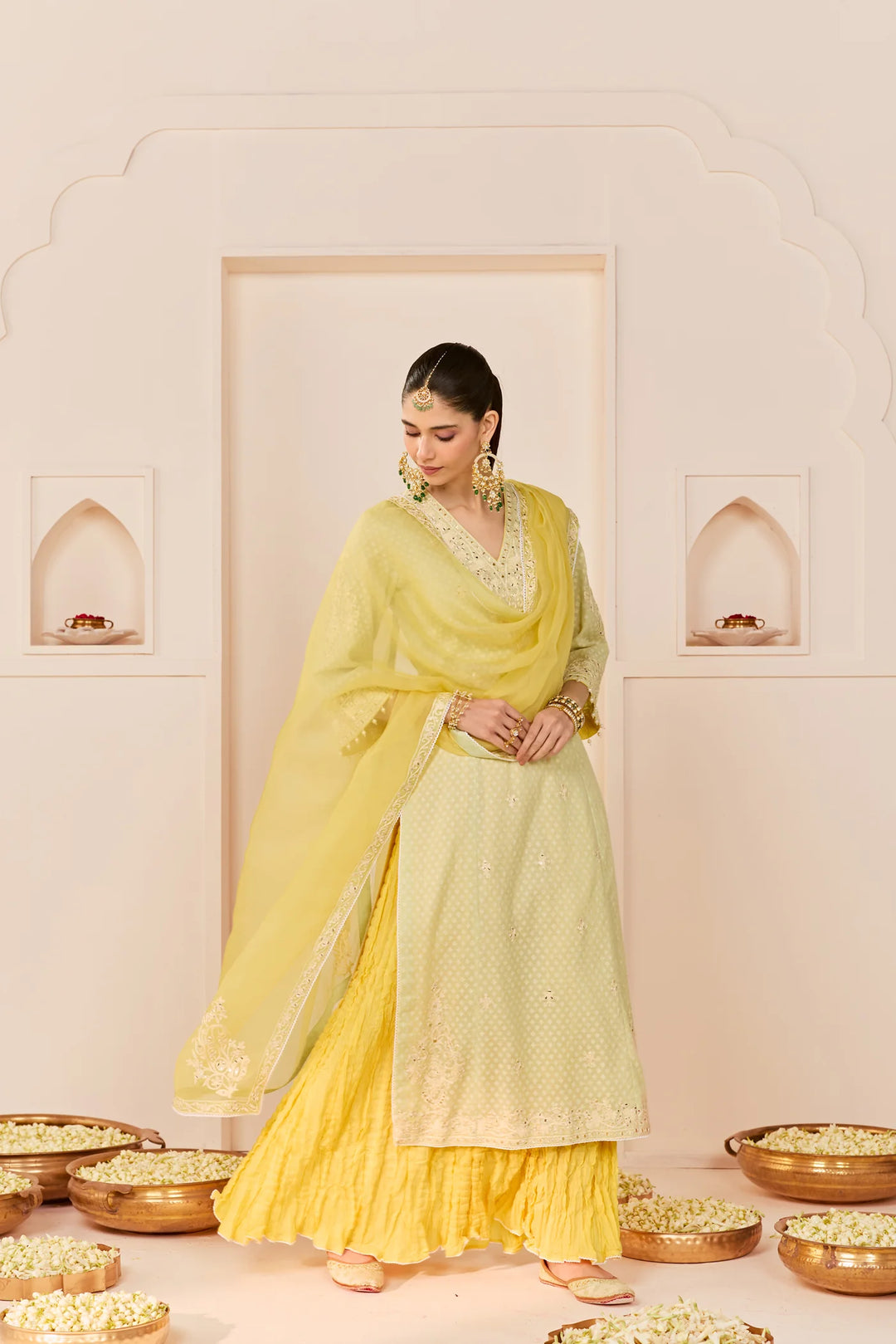 Ruhani - Mint Green Long Kurta With Skirt And Dupatta
