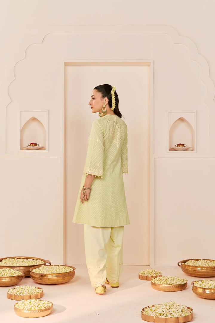 Nida - Mint Green Short Choga With Farshi Salwar and dupatta
