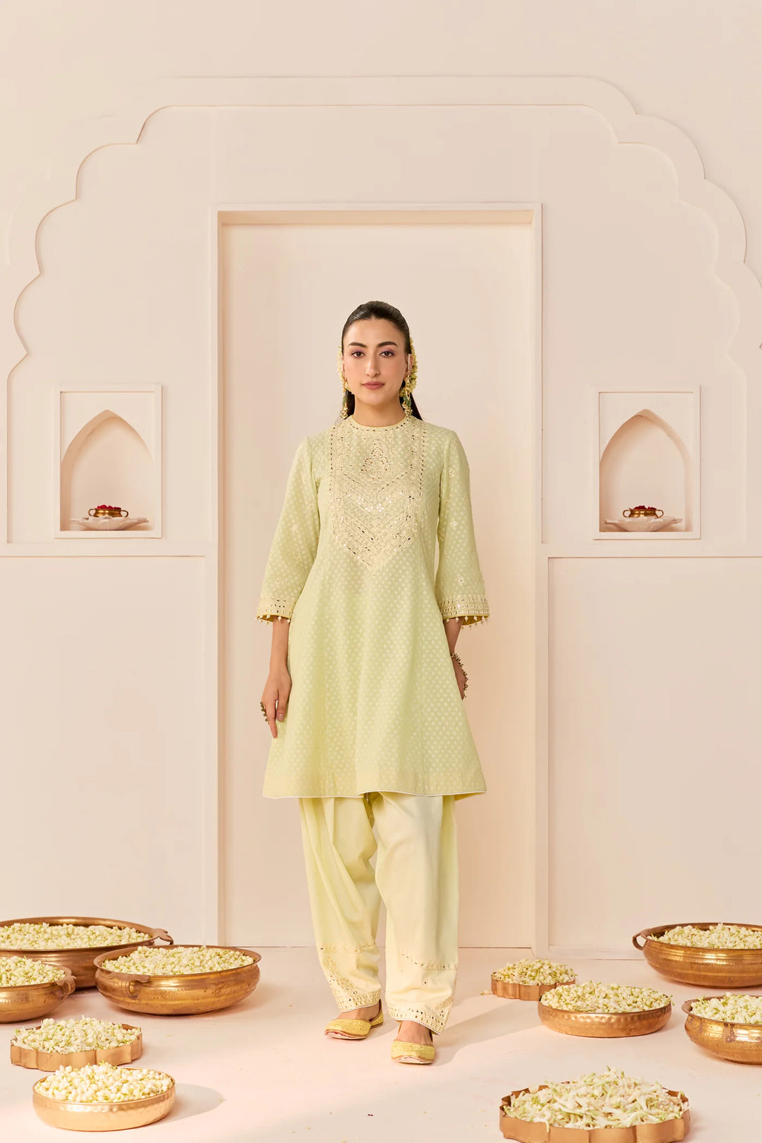 Nida - Mint Green Short Choga With Farshi Salwar and dupatta