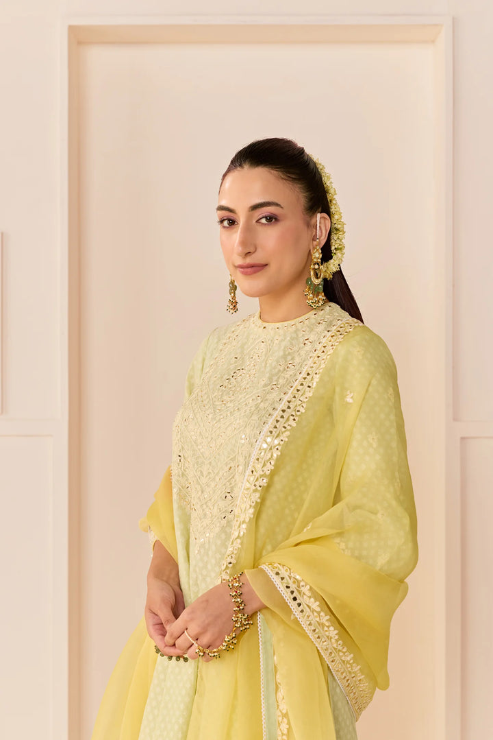 Nida - Mint Green Short Choga With Farshi Salwar and dupatta