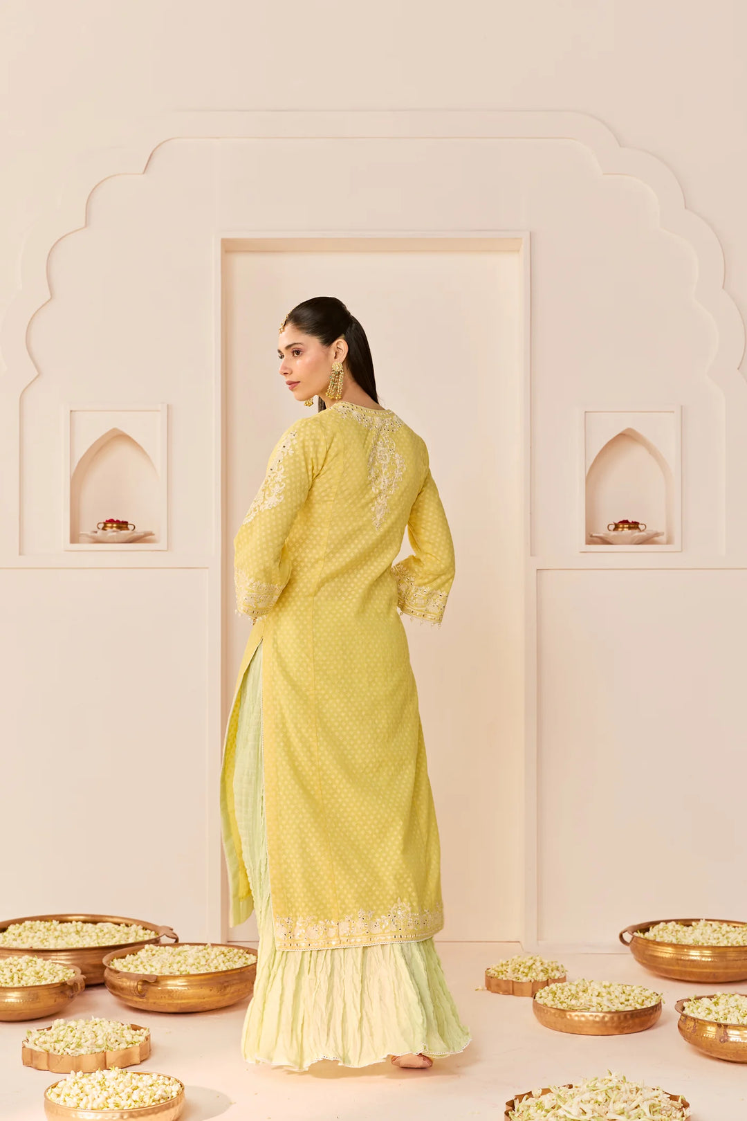 Ruhani - Lemon Yellow Long Kurta With Skirt And Dupatta