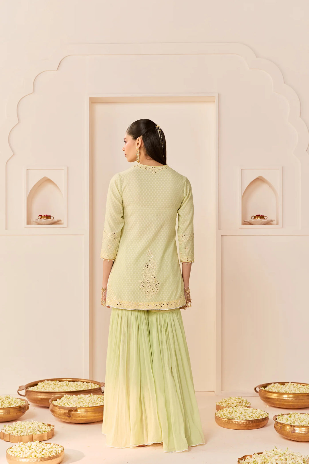 Yasneen - Mint Green Short Kurta With Garara And Dupatta
