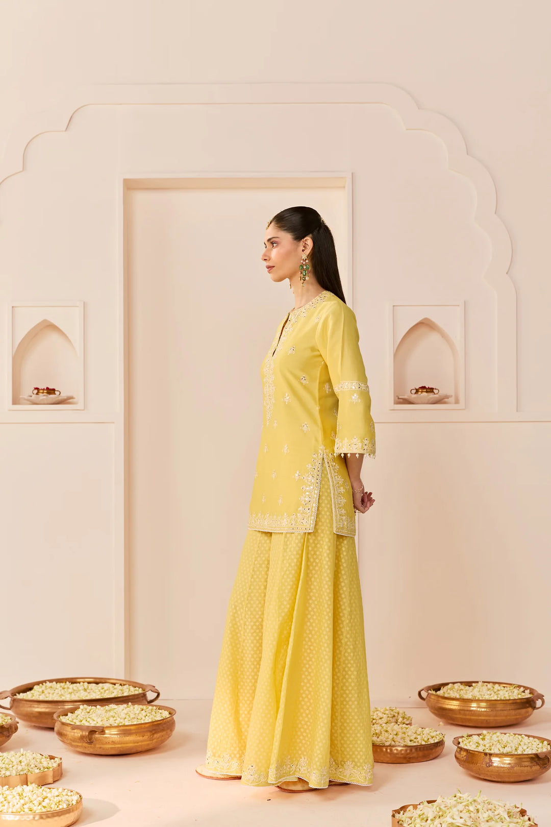 Rehma - Lemon Yellow Short Kurta With Sharara And Dupatta