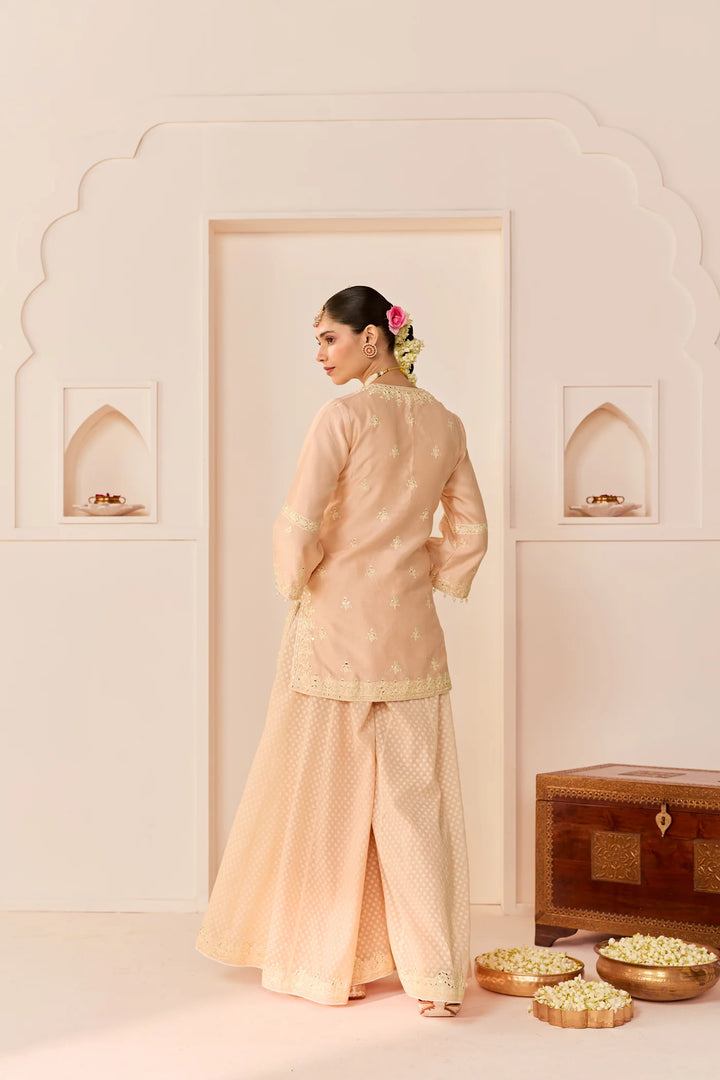 Rehma - Carnation Pink Short Kurta With Sharara And Dupatta