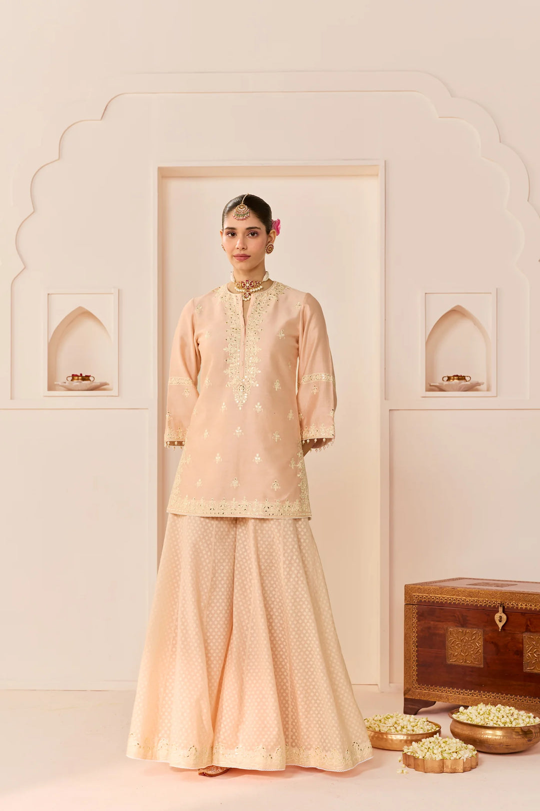 Rehma - Carnation Pink Short Kurta With Sharara And Dupatta