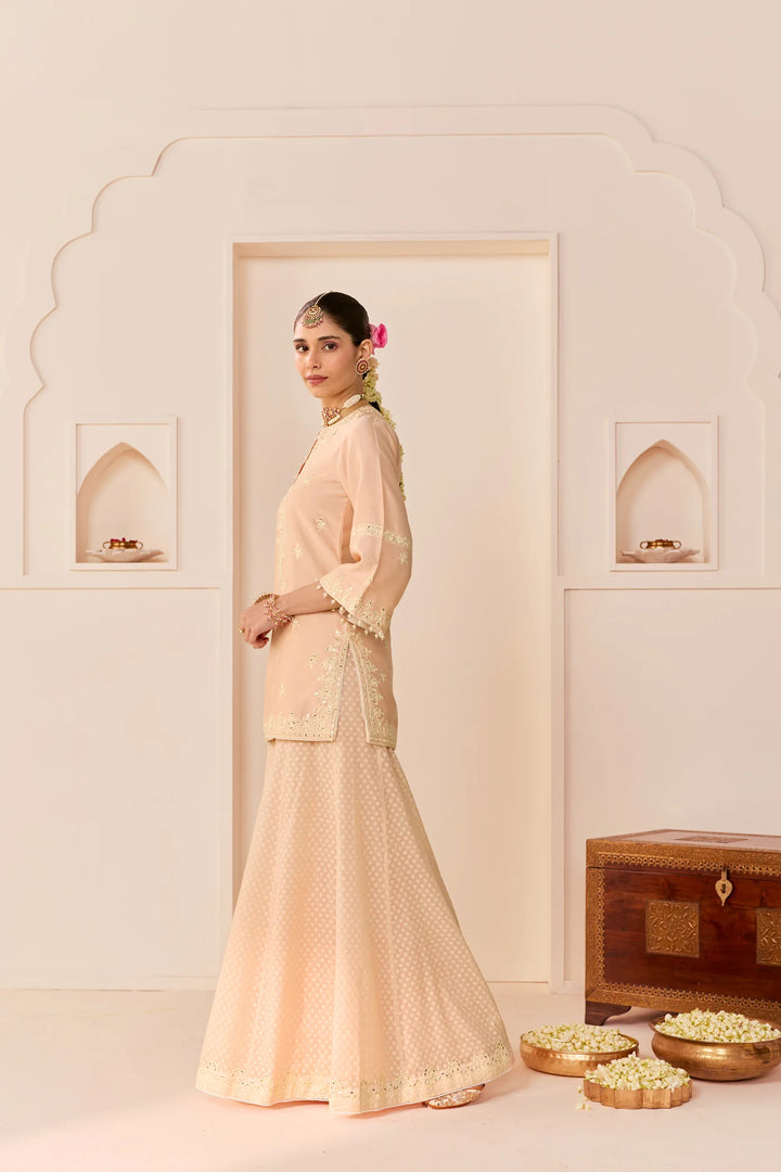 Rehma - Carnation Pink Short Kurta With Sharara And Dupatta